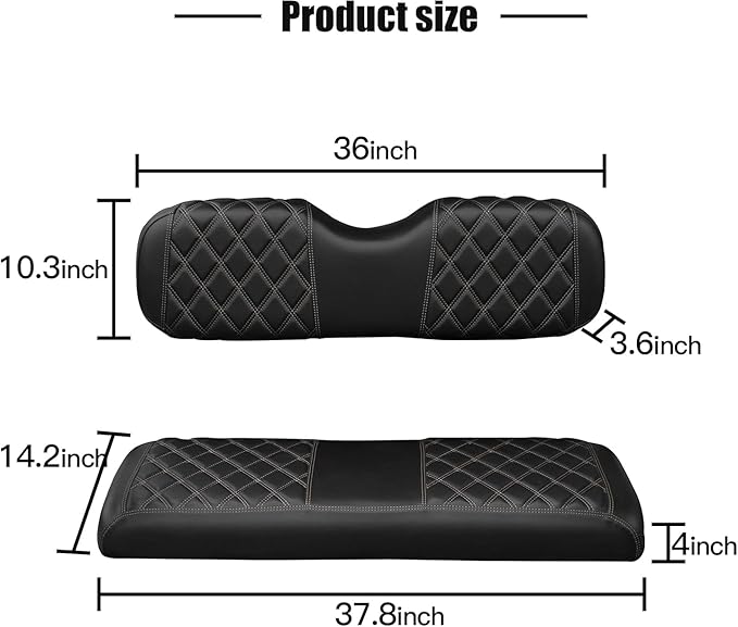 NOKINS Golf Cart Seat Covers Fit Club Car Precedent/DS/EZGO RXV/TXT/Yamaha Drive Aftermarket Standard Rear Seat Cushion, No Stapler, Multiple Colors&Breathable (Black&Brown Stitch)