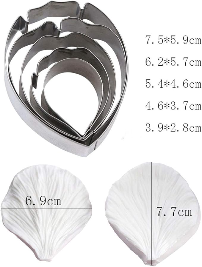 KALAIEN 5pcs Stainless Steel Peony Cutter 2pcs Fondant Silicone Mold Gumpaste - Image 2