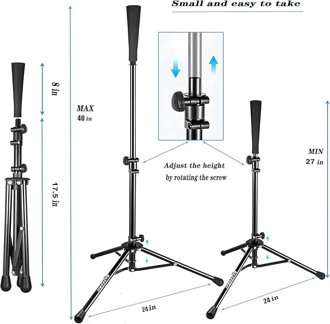 BaseGoal Batting Tee Baseball Tee,Softball Travel Portable Tee Tripod Stand Rubber Tee for Batting Training Practice with Carrying Bag