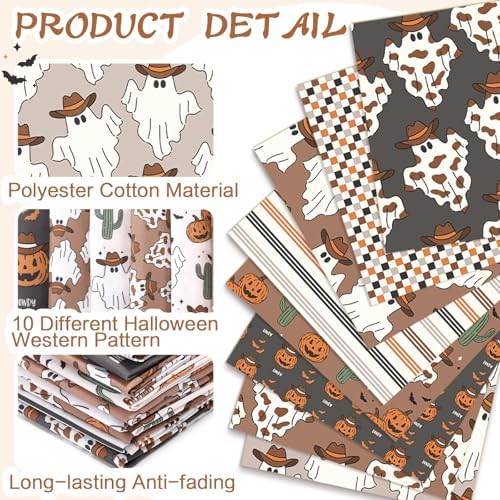 Hahafelt 10 Pcs Halloween Western Quilting Fabric Bundles 20 x 20 Inch