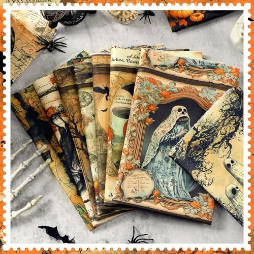Hahafelt 10 Pcs 18"x22" Vintage Halloween Fat Quarters Gothic Fabric Bundle