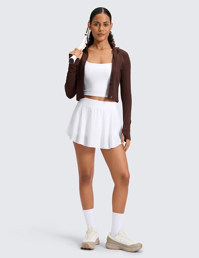 CRZ YOGA Lightweight Drapey Side Slit Tennis Skirts for Women - High Waisted Mini Flowy Lined Golf Skort with Pockets