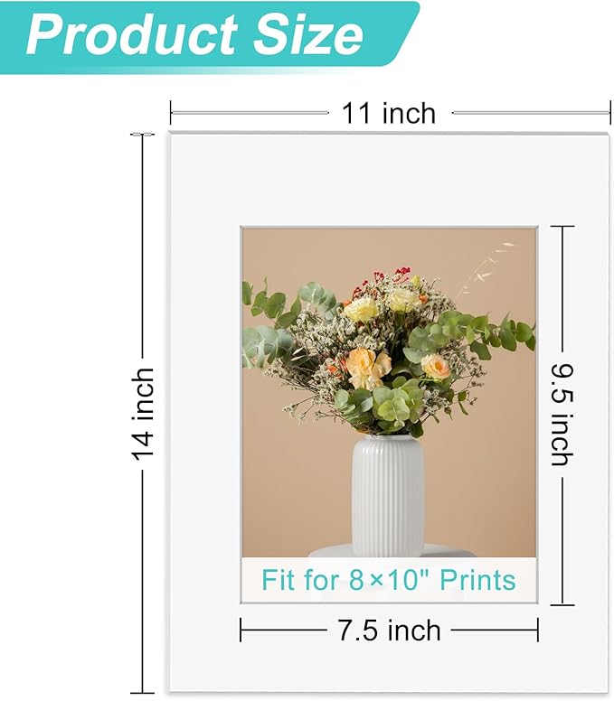 Phinus 8 Pack Picture Mats for Frames, Acid Free 11x14 Matted to 8x10, Picture - Image 2
