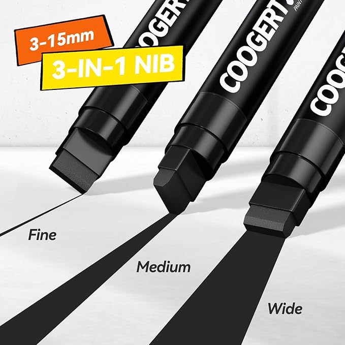 3Pcs Black Jumbo Poster Markers, 15MM Thick Permanent Acrylic Graffiti Markers - Image 2