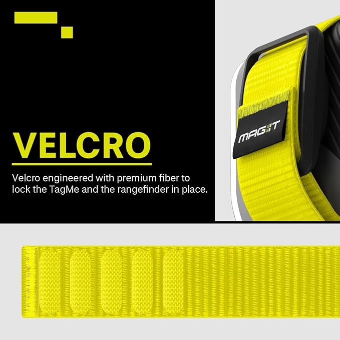 MAG-iT Magnetic Golf Range Finder Strap with Built-in GPS Tracker – GPS Tracker Holder Compatible with Find My App – Magnetic Mount for Golf Cart - Neon Yellow