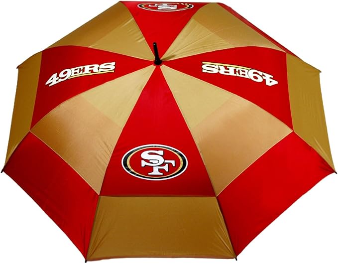 Team Golf NFL San Francisco 49ers Golf Umbrella 62" Golf Umbrella with Protective Sheath, Double Canopy Wind Protection Design, Auto Open Button
