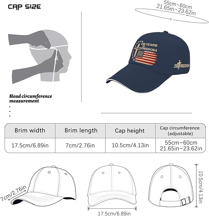 US 250 Years Freedoms 1776-2026 250th Birthday Embroidered Hats Garde Cap for Him