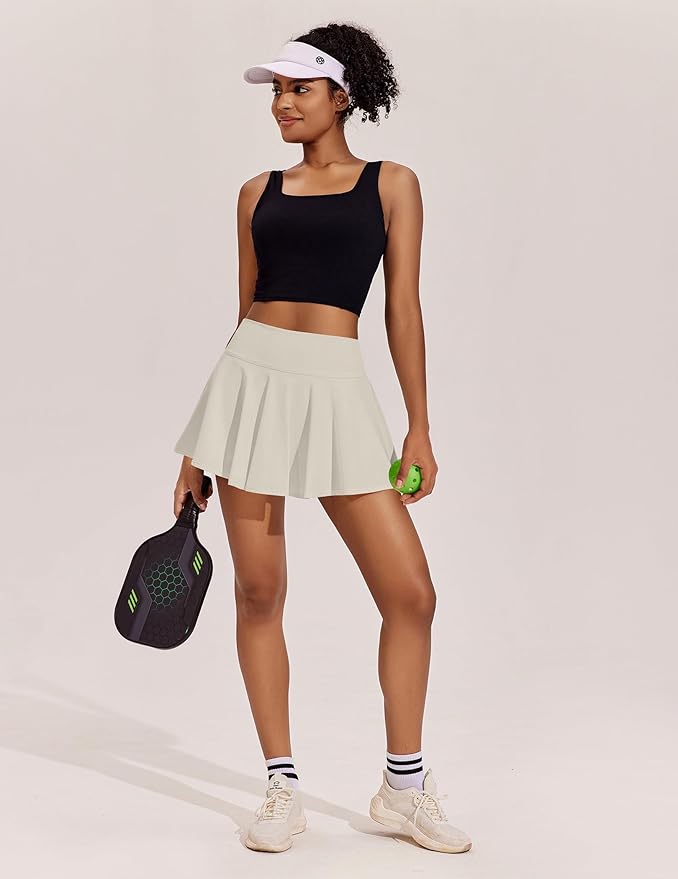 PINSPARK Womens Tennis Skirt Pleated Athletic Skirts with Pockets Shorts High Waisted Golf Skort for Workout Pickleball