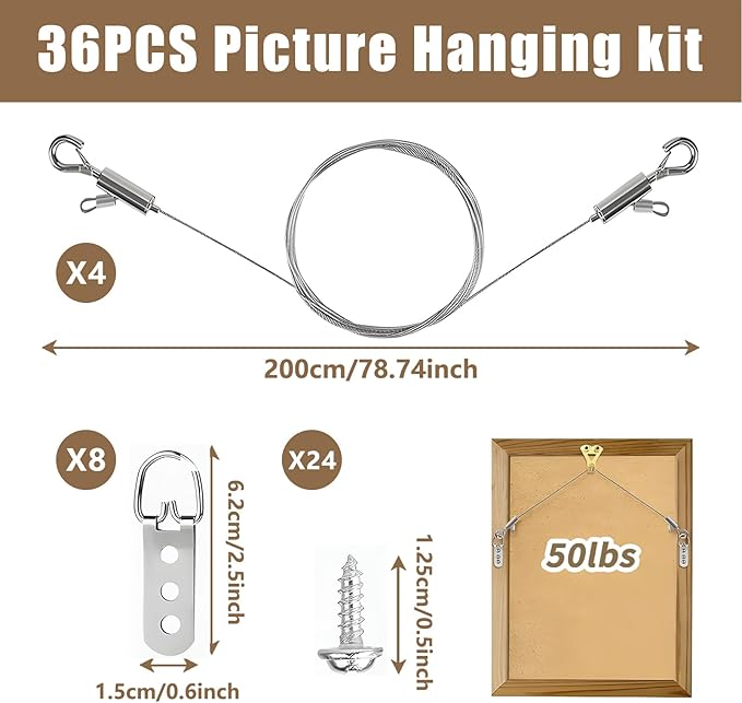 12PCS Picture Hanging Wire Kit for Mirrors, Light Lamp, Billboards, Basket - Image 2