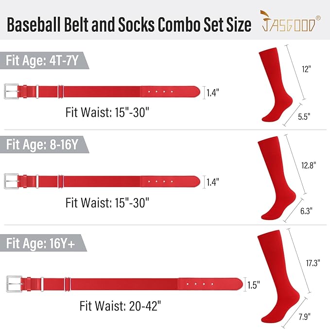 Baseball Socks and Belt for Youth Adult Softball Socks Combo Elastic Waist Belt for Men Kids Boys Girls Women JASGOOD