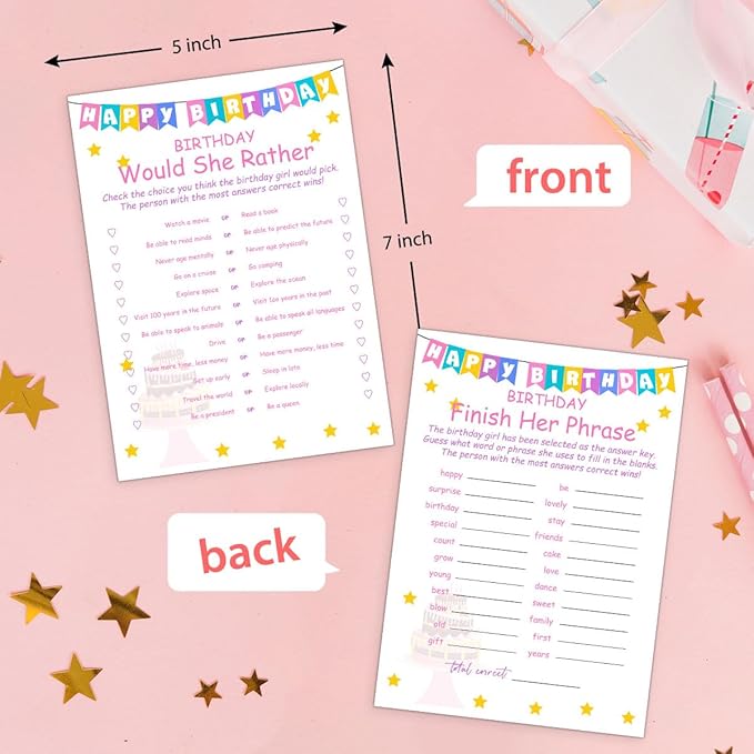 ALodr Girls Birthday Party Set, 20 Birthday Double Sided Cards Set, Girls - Image 2