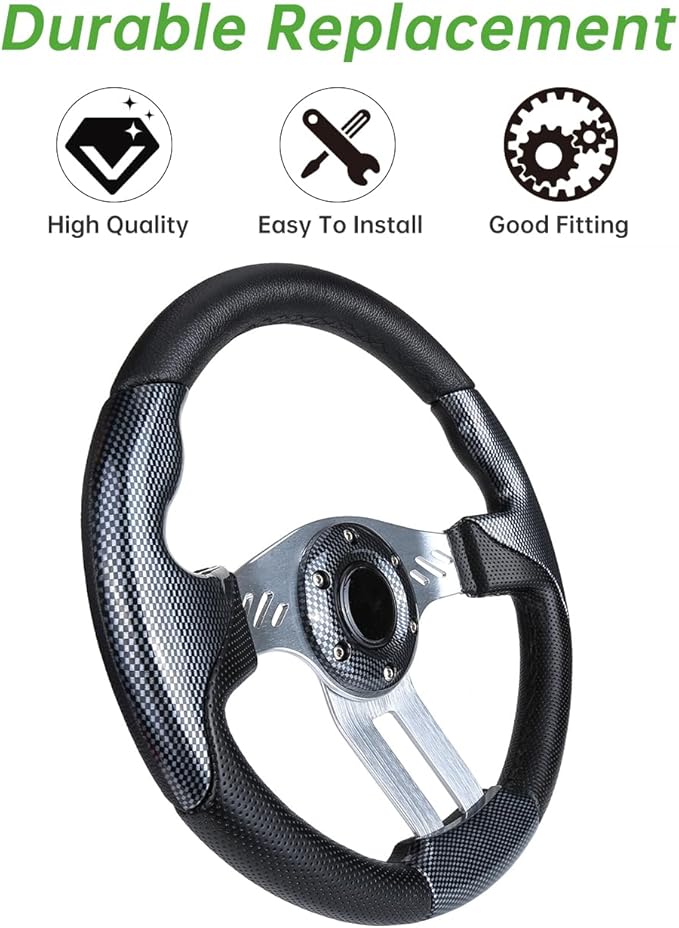 10L0L Golf Cart Steering Wheel, Universal Design Fit for for Yamaha, EZGO RXV & TXT, Club Car DS, Club Car Precedent Tempo, Most Golf Cart (Asphalt Gray)