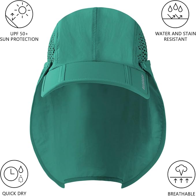 BASSDASH UPF 50+ Foldable Fishing Hat Baseball Cap with Removable Neck Flap Portable for Men Women Golf Hiking