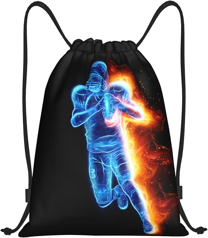 Boys Men Football Drawstring Bags, Sports-Themed Drawstring Backpack Casual Knapsack for Teens Adults Unisex for Gym Travel Swimming Hiking Camping, Medium