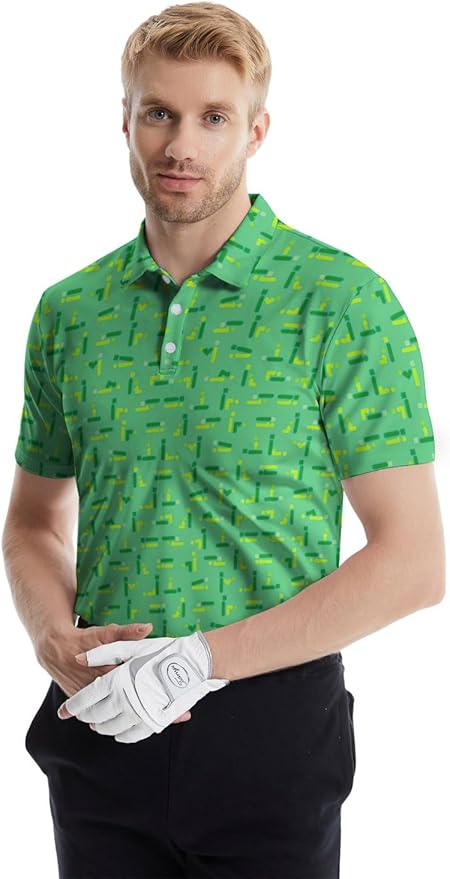 HUURAY Funny Golf Polos for Men Funny Print Short Sleeve Shirts Quick Dry Polo Shirts Hawaiian Shirt Performance Golf Outfits