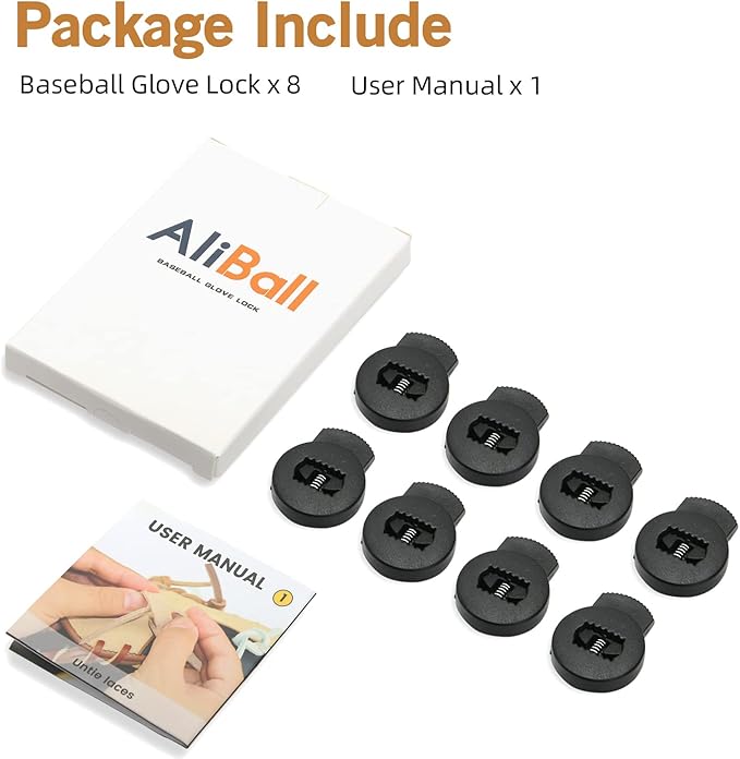 AliBall Glove Locks, Lace Locks for Baseball Glove 8 Pack, Never Need Thying Knots Again, Strong Elasticity, Made Plastic and Springs, Fits All Gloves, Baseball Gloves Accessories