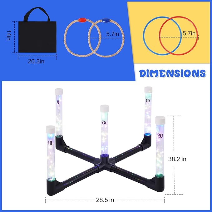 YEEA LED Ring Toss Game for Kids, Adults | Glow in The Dark LED Outdoor Yard - Image 7