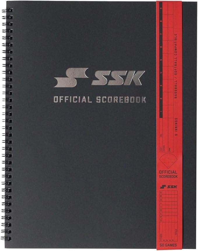 SSK 50 Game Official Scorebook Baseball + Softball – Premium Cover Score Keeping Book – 15 Player - Home + Away Team – 9.25”x12”