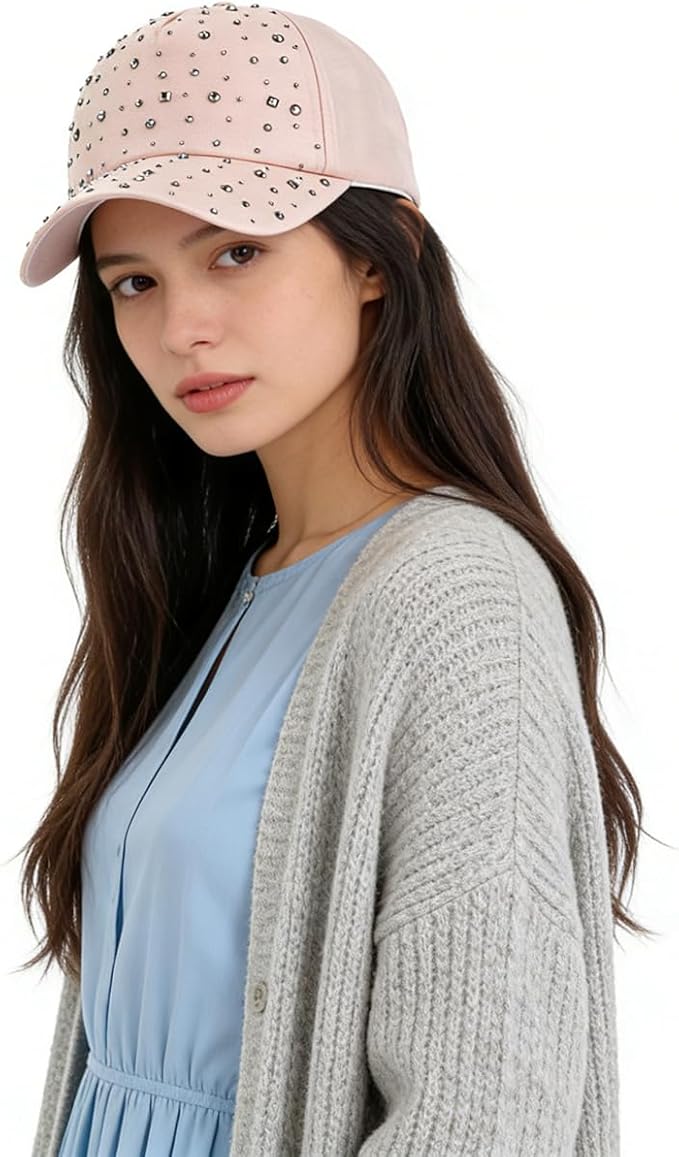 Gudessly Adjustable Breathable Rhinestone Baseball Cap for Women Bling Sequins Casual Sports Cap