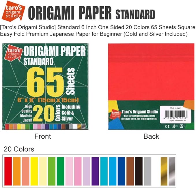 Standard 6 Inch One Sided 20 Colors 65 Sheets Square Easy Fold Premium Japanese - Image 2