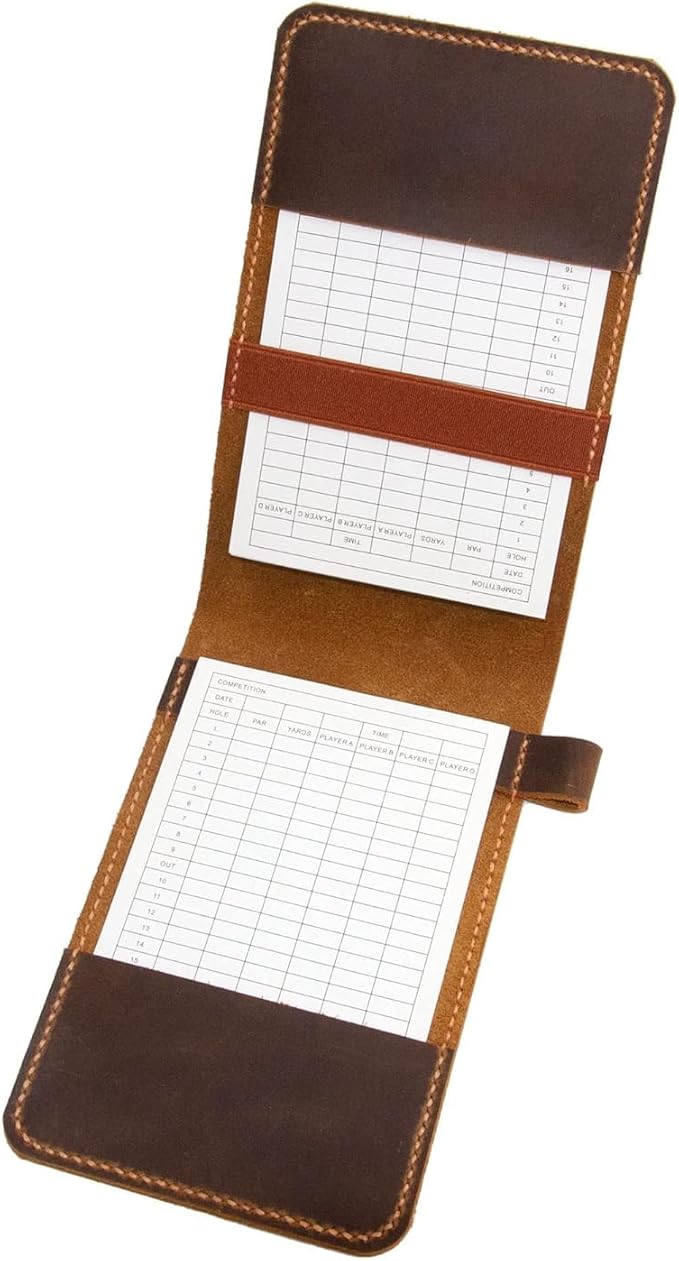 Golf Scorecard Holder Leather Hand Stitched, Yardage Book Holder, Gift for Him, Gift for Dad, Leather Golf Gifts