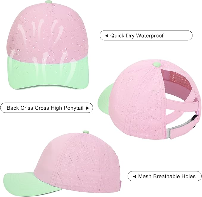 Girls Criss Cross Ponytail Hat Mesh Baseball Cap Kids Quick Dry Ponycap Hats Outdoor Summer Sports Hat Age 7-12