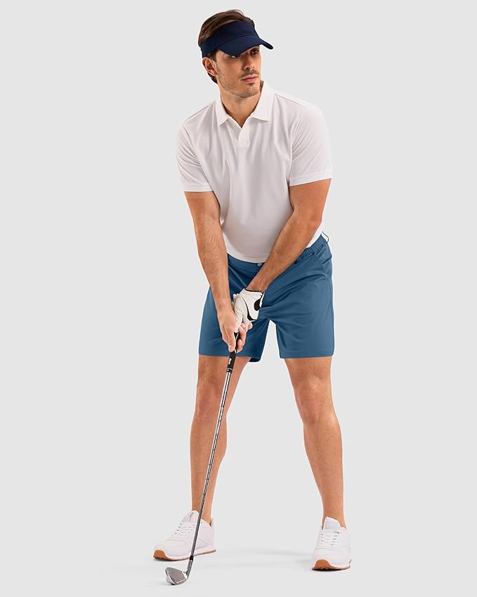 Pudolla Men's Casual Shorts 7"/9"/5" Lightweight Golf Shorts with 3 Pockets Stretch Quick Dry Comfy Work Shorts