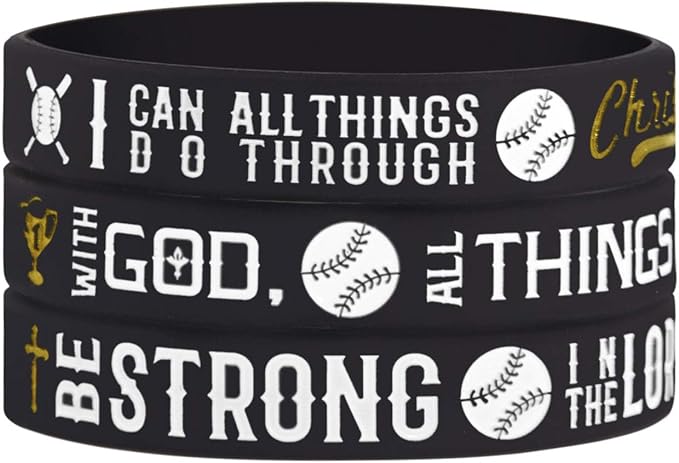 Sainstone Power of Faith Baseball Bible Verse Silicone Wristbands with Christian Inspirational Sayings, Set 3 of Scriptures Motivational Rubber Bracelets Sports Gifts