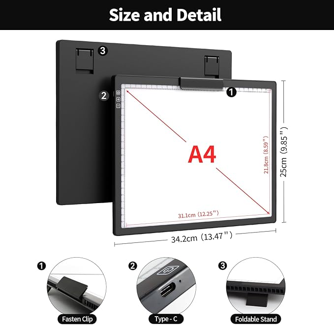 Rechargeable A4 Light Box with Padded Case, led Light pad with Built-in Stand & - Image 7