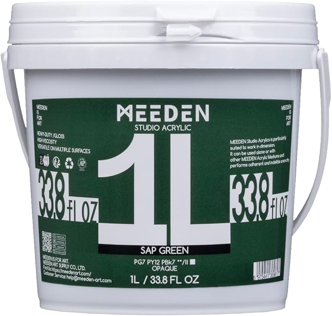 MEEDEN Sap Green Acrylic Paint: 1 L /33.8 oz Heavy Body Gloss Non-Toxic by MEEDEN