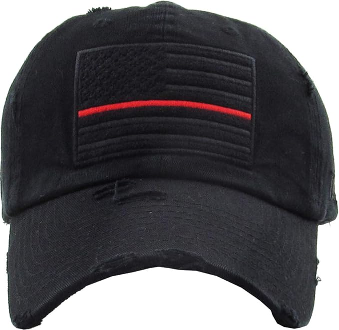 KBETHOS Flag USA America Military Thin Blue Line Thin Red Line Vintage Distressed Baseball Cap Dad Hat Unisex Adjustable…