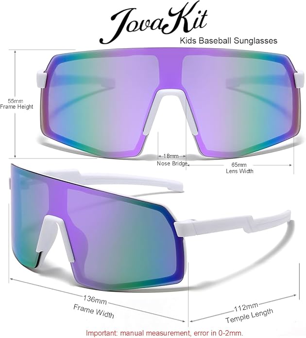 JOVAKIT Kids Baseball Sunglasses for Boys Girls Age 3-13, Youth Baseball Sun Glasses UV400 Sports Cycling Shades