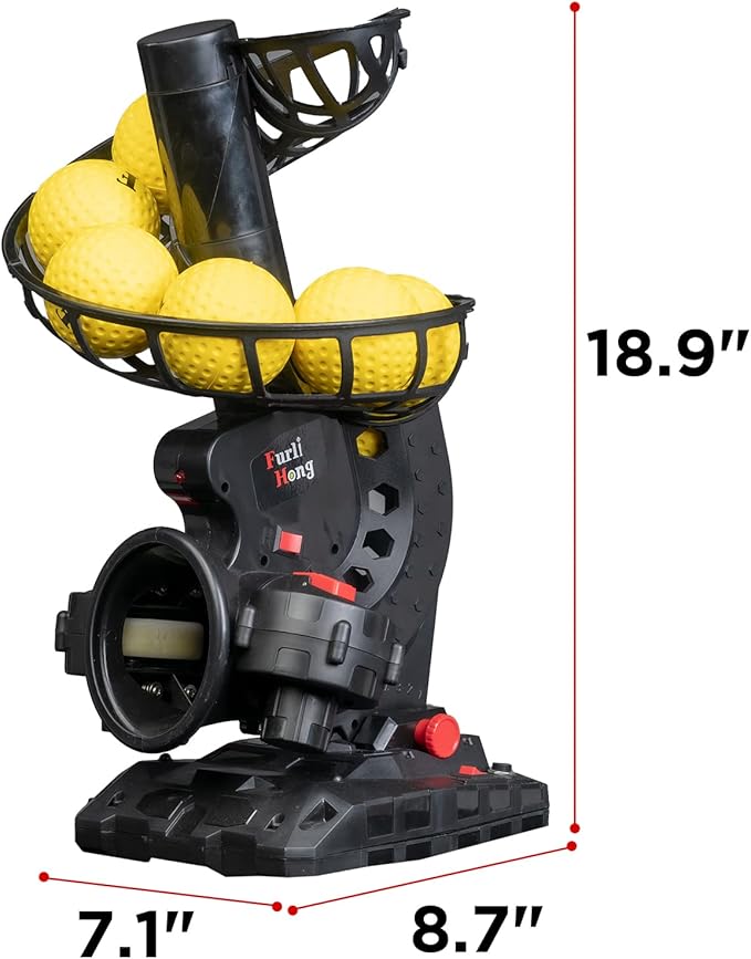 Furlihong Upgraded Electronic Baseball Pitching Machine, Adjustable Angles & Speed, AC Adapter or Battery Powered, Comes with 8 Dimpled Balls, for Batting and Fielding Practice of Low Level