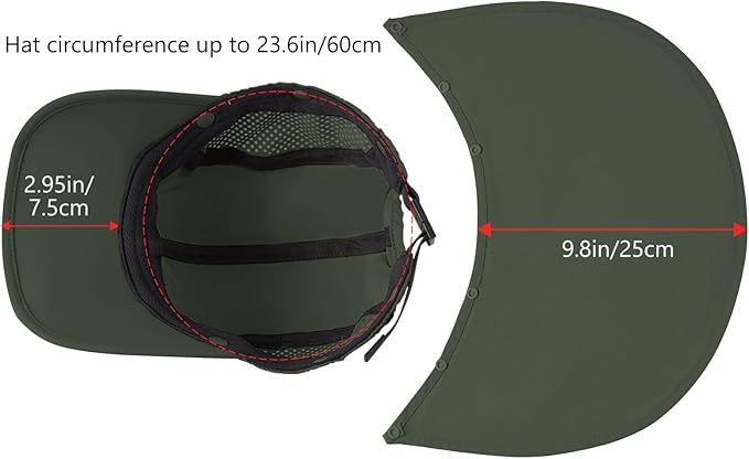 BASSDASH UPF 50+ Foldable Fishing Hat Baseball Cap with Removable Neck Flap Portable for Men Women Golf Hiking