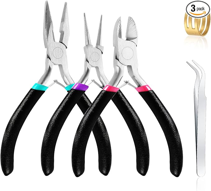 3 Pcs Jewelry Making Tools Pliers Kit, Includes Needle Nose/Round Nose by MUZHUPGUZ