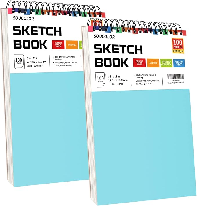 Drawing Set Sketching Kit, Pro Art Supplies, Soucolor 9" x 12" Sketch Book by Soucolor