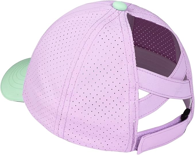Little Girls Reflective Baseball Cap Criss Cross Ponytail Hat Kids Quick Dry Mesh Summer Sports Hat for Toddler Ages 3-8