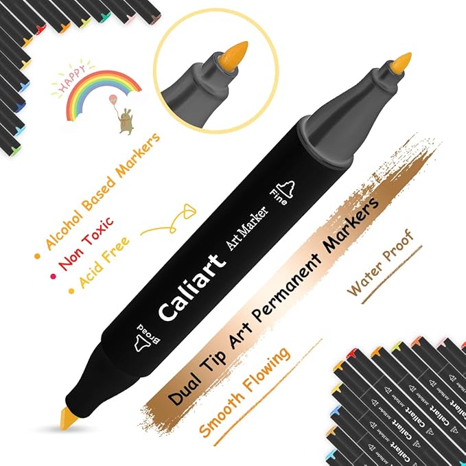 Caliart Markers, 100 Colors Dual Tip Art Markers Sketch Pens Permanent Alcohol - Image 3