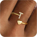 Gold Initial Rings for Women Girls, Dainty 14K Gold Plated Adjustable Initial by FezodoJewelry