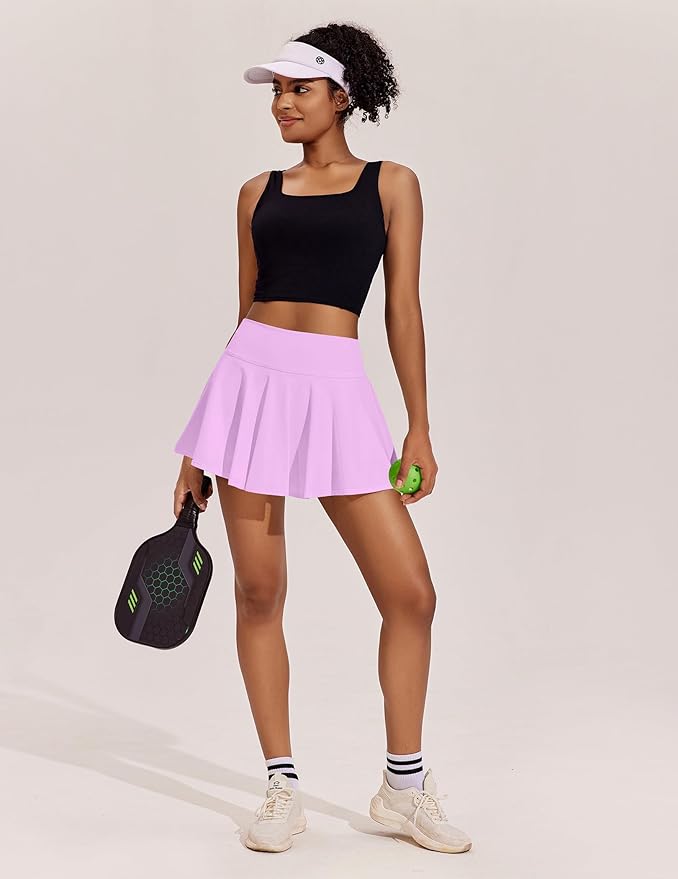 PINSPARK Womens Tennis Skirt Pleated Athletic Skirts with Pockets Shorts High Waisted Golf Skort for Workout Pickleball