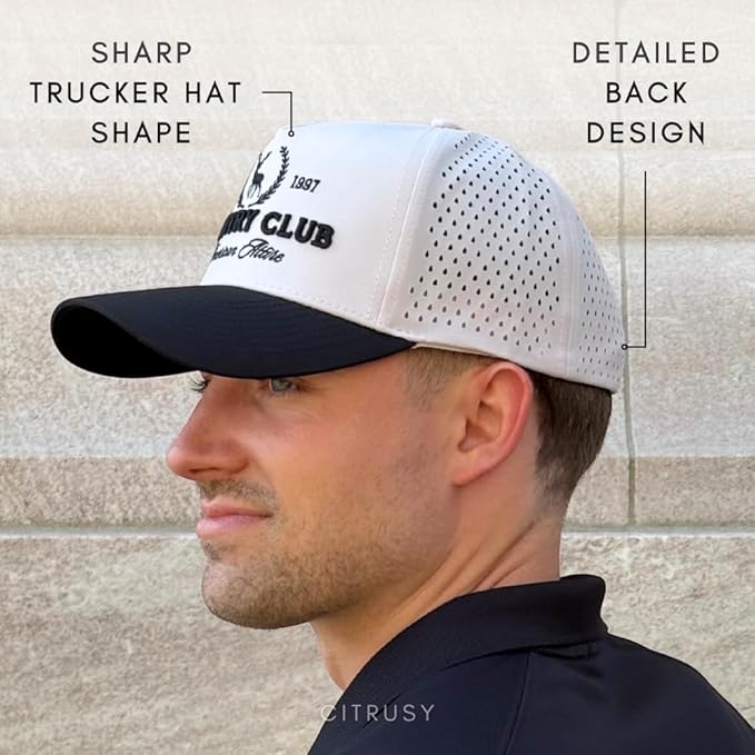 CITRUSY Athletic Trucker Golf Hat | Performance Mens 5 Panel Cap | Cool Breathable Waterproof Workout Running Snapback
