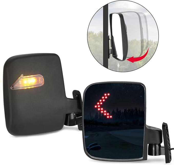 KEMIMOTO Golf Cart Side Mirrors with LED Turn Signal Lights, Universal Rear View Mirrors Compatible with Club Car, EZGO, ICON, Drive, and Kandi Golf Carts