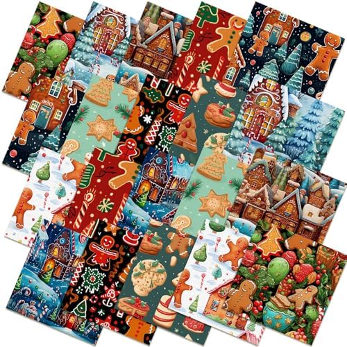 Hahafelt 10 Pcs Christmas Gingerbread Quilting Fabric Bundles 20 x 20 Inch