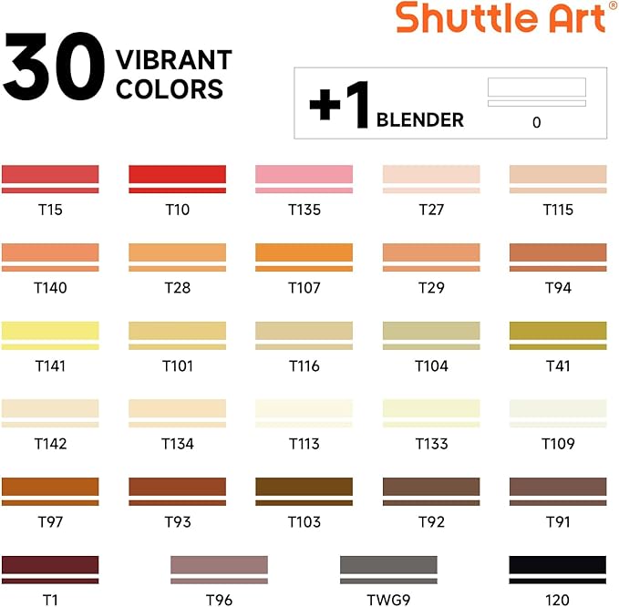 Shuttle Art 30 Colors Skin Tone&Hair Art Markers, Dual Tip Alcohol Based Flesh - Image 2