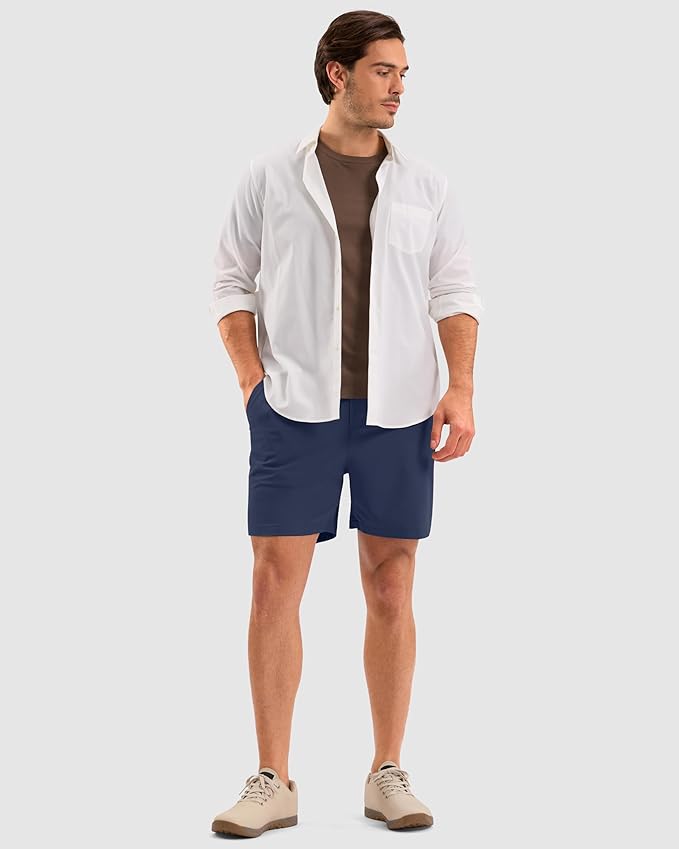 Pudolla Men's Casual Shorts 7"/9"/5" Lightweight Golf Shorts with 3 Pockets Stretch Quick Dry Comfy Work Shorts