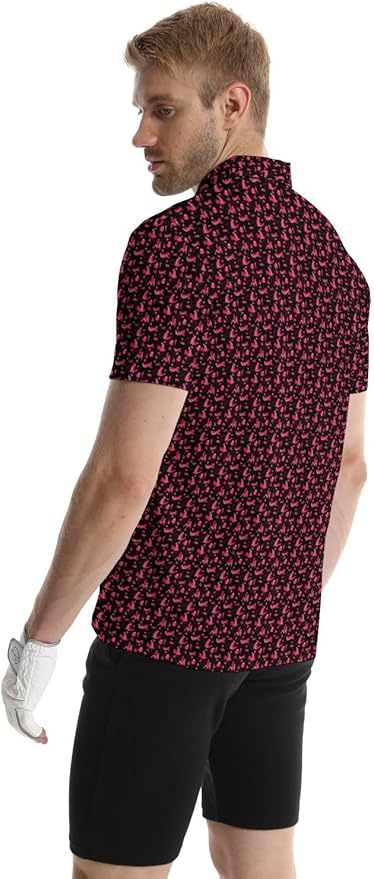 HUURAY Funny Golf Polos for Men Funny Print Short Sleeve Shirts Quick Dry Polo Shirts Hawaiian Shirt Performance Golf Outfits