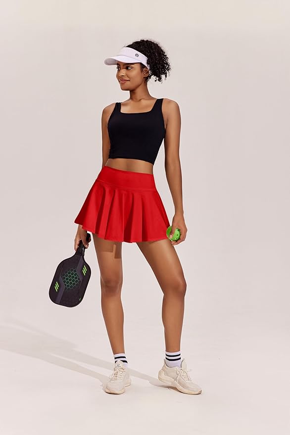 PINSPARK Womens Tennis Skirt Pleated Athletic Skirts with Pockets Shorts High Waisted Golf Skort for Workout Pickleball