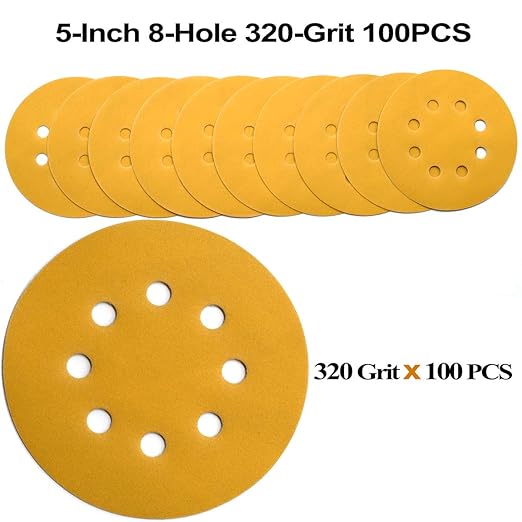 5-Inch 8-Hole Hook and Loop Sanding Discs 320-Grit Random Orbit Sandpaper - Image 3