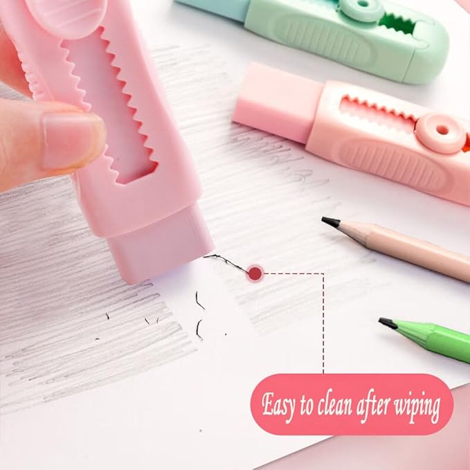 6Pcs Pastel Pencil Rubber Erasers Sliding Retractable Eraser Rectangular Push - Image 4