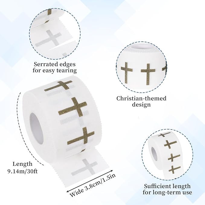 2 Pack Christian Cross Athletic Tapes Sport Religious, White Wrist Tape Baseball Soccer Tennis Wristband 1.5in x 30ft Cotton Easy to Tear Wrist Tape for Ankle Fingers Injury Wrap Gymnastics